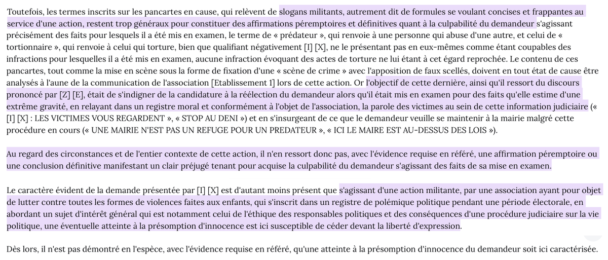 N_Hervieu's tweet photo. Violences sexuelles : Le référé « présomption d'innocence » initié par le maire mis en examen pour viol sur mineures (mais réélu en mars) est rejeté.

Car l'action « coup de poing » de l’association Mouv’Enfants visant ce maire était justifiée.

Au nom de la liberté d'expression. https://t.co/2qEf1GUwF7
