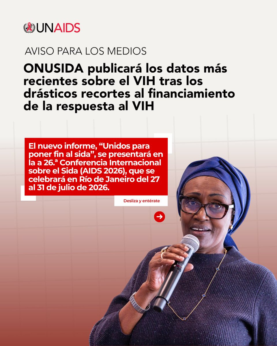 UnaidsLac's tweet photo. 1/2
🎤🎥#AvisoParaMedios I🗓️El 27 de julio, ONUSIDA presentará "Unidos para poner fin al sida"🎗️, su nuevo informe global 📕, durante la inauguración de la 26.ª Conferencia Internacional sobre el Sida (AIDS 2026) en Río de Janeiro. 🇧🇷 https://t.co/nTw5qUpzfB