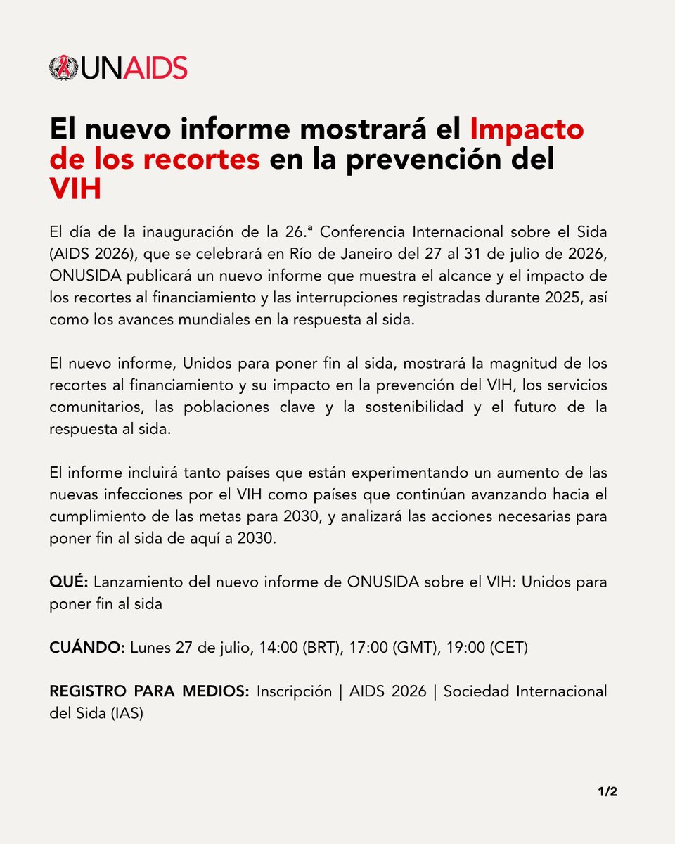 UnaidsLac's tweet photo. 2/2
🗓️Lunes 27 de julio, 14:00 BRT / 17:00 GMT / 19:00 CET
🔗Inscripción para medios: https://t.co/Bz05CkOGmD

📝Aviso para los medios: https://t.co/s5e7MVLK8I https://t.co/HTLQuZ4wie