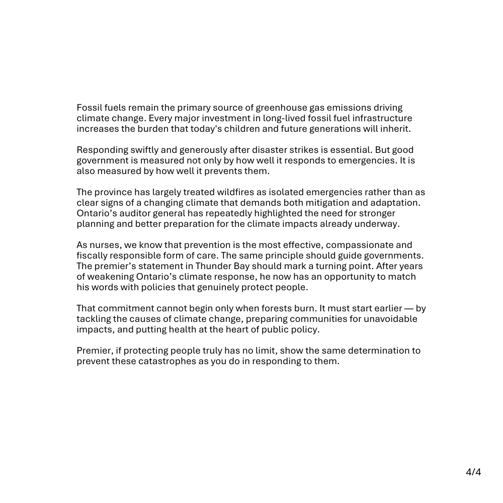 RNAO's tweet photo. In this op-ed, RNAO CEO Dr. @DorisGrinspun and President @SueLeBeau1 remind us that nurses are guided by a simple principle: prevention is better than treatment.
"The same principle should guide governments in responding to #ClimateChange."
As devastating wildfires force thousands of Ontarians from their homes across northern Ontario, they call on Premier @fordnation to show the same determination to prevent these catastrophes.

Read in @TorontoStar: https://t.co/J5iTzzf5IK

#OnPoli #Wildfires #ClimateAction