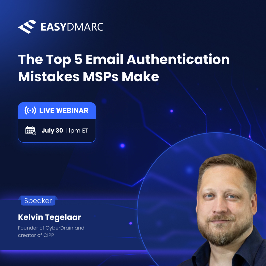 easydmarc's tweet photo. 🎙️ We are excited to welcome Kelvin Tegelaar as a guest speaker for our upcoming webinar "The Top 5 Email Authentication Mistakes MSPs Make". 

Kelvin is the founder of CyberDrain, a company focused on education, community, and software solutions for the MSP space, and the creator of CIPP, one of the most widely adopted open-source multi-tenant Microsoft 365 management platforms.

Together with Gerasim Hovhannisyan, CEO of EasyDMARC, Kelvin will share practical guidance on the most common email authentication mistakes MSPs face and how to avoid them.

Webinar attendees will learn how to:

✅ Resolve common SPF configuration issues
✅ Keep DKIM aligned across Microsoft 365 and third-party senders
✅ Move clients from p=none to p=reject with confidence
✅ Improve email deliverability while strengthening email security
✅ Simplify authentication management across multiple customer environments

📅 July 30 | 1:00 PM ET
🔗Reserve your spot here: https://t.co/h9cKU0Nz87

#EasyDMARC #DMARC #SPF #DKIM #DMARC #MSP #EmailAuthentication