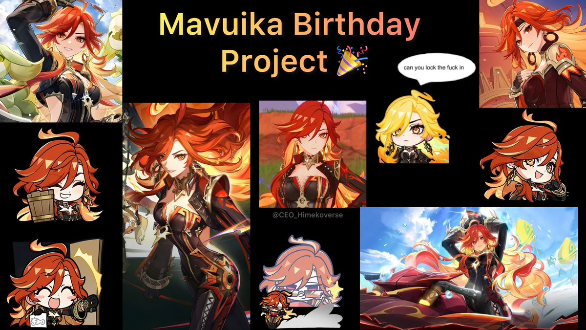 CEO_Himekoverse's tweet photo. Hello, i’m finally opening applications for the Mavuika Birthday Project! (Basically similar to what i organized for Himeko but for Mavuika) 

Some of you might have heard me mention it in the past or not.
Regardless^^ This could be something exciting and i’ll make sure everything goes well. I hope people will be respectful enough to respect the rules. I’ll send the link to the discord server and specific channel in dms if you’re interested to participate 🙂‍↕️.

#mavuika #mavuikatwt #genhsin #マーヴィカ #Genshinlmapact #原神 

She counts as a Himeko variant or at least many references were done by hoyo themselves and she’s heavily inspired by her too. So she deserves her Birthday project as well.🙂‍↕️