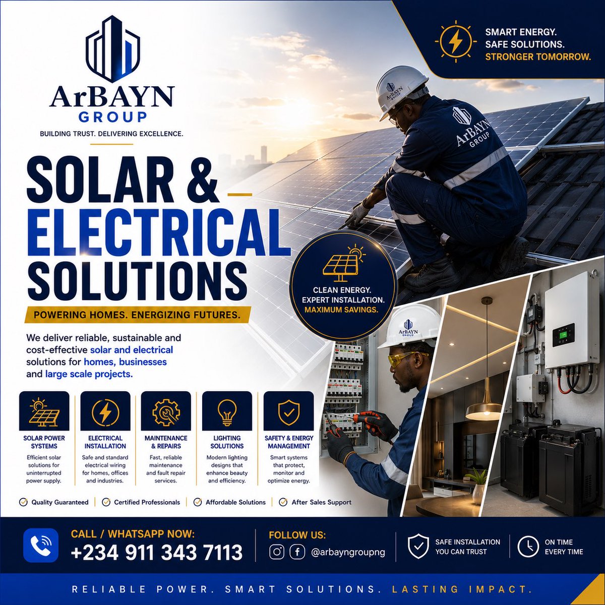 ArbaynGroupNG's tweet photo. Power your home or business with reliable solar and electrical solutions you can trust. From installation to maintenance, ArBAYN Group delivers smart energy systems built for efficiency, safety, and long-term savings.

#SolarEnergy #ElectricalSolutions
#CleanEnergy https://t.co/kF4dSE4LBW