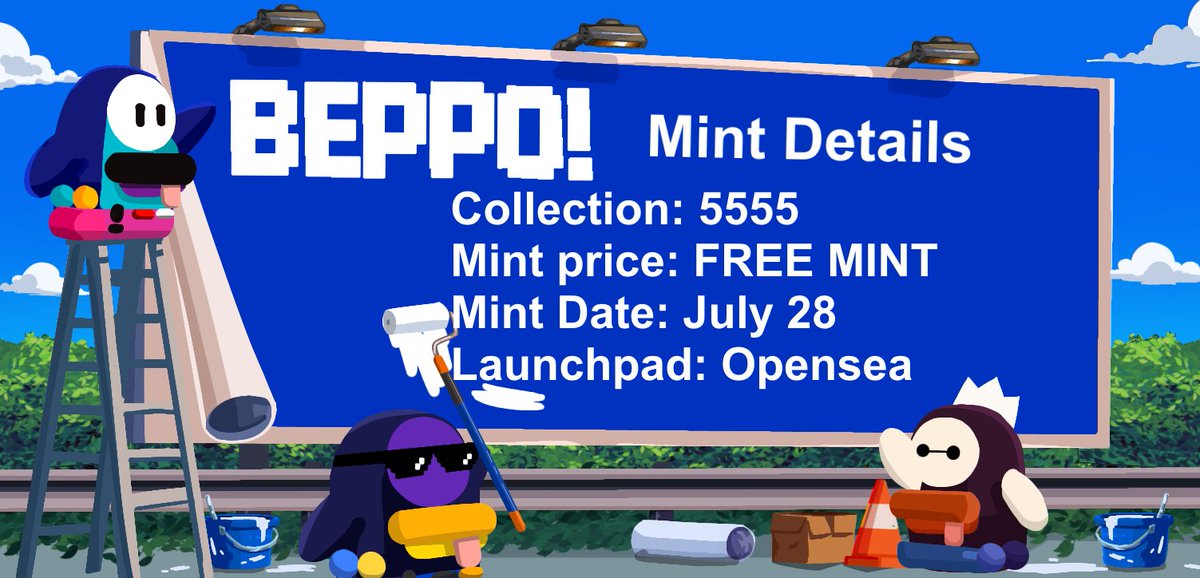 Beppo_eth's tweet photo. In a time when mint prices are sky‑high, BEPPO is breaking the mold. 🚀 

5555 FREE MINTS launching July 28 exclusively on @opensea. 🐧✨ https://t.co/FCw2j86bmm