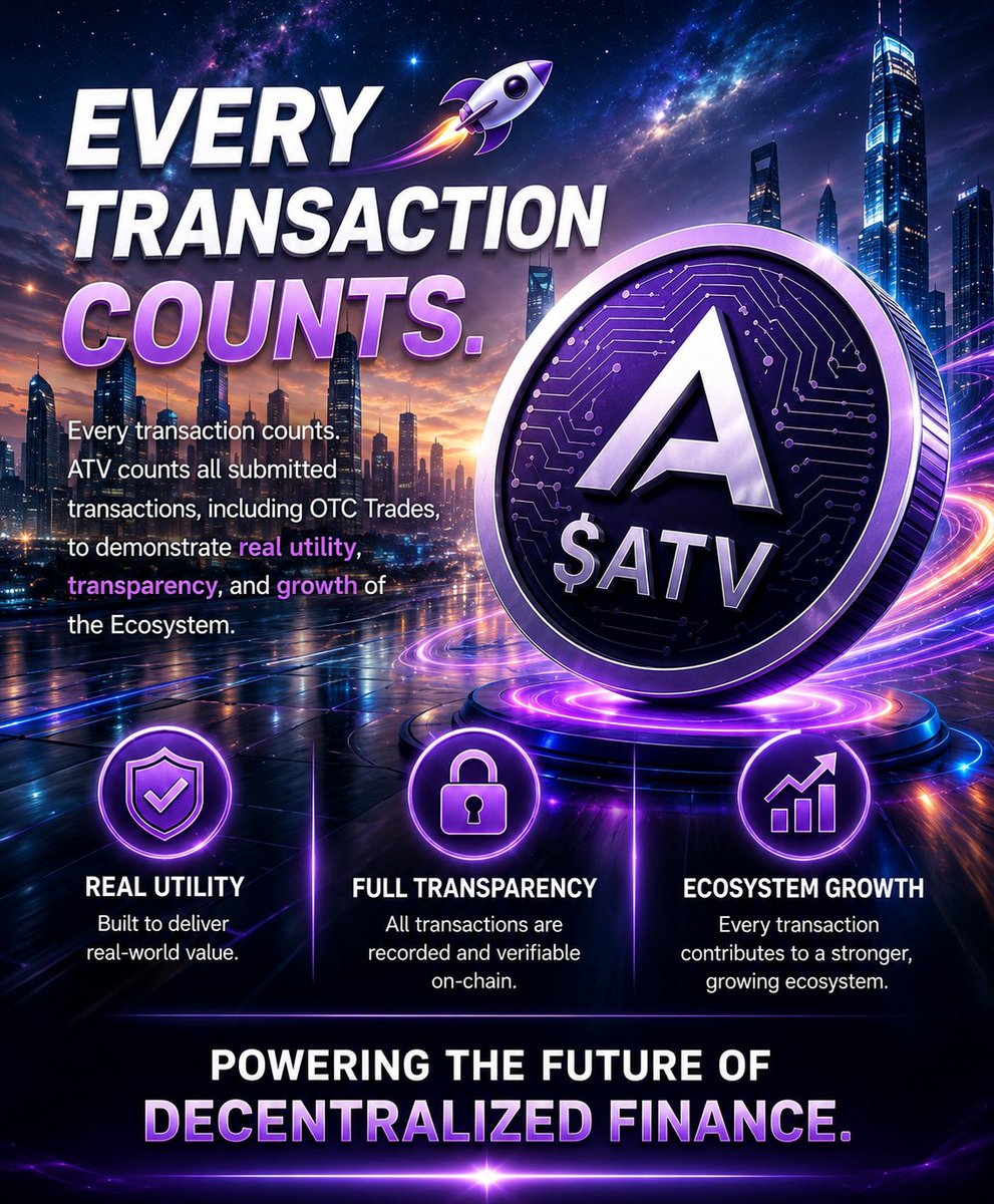 NooneaT999's tweet photo. Short matter:
Every transaction counts! 🚀
ATV records every transaction—including OTC trades—to ensure real utility, full transparency, and continuous ecosystem growth. Together, we're building the future of decentralized finance.#interlink #ITLG #ITL https://t.co/1zdWaf0lJQ