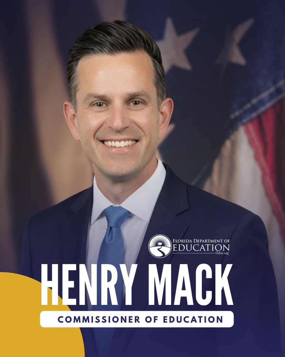 EducationFL's tweet photo. The State Board of Education is pleased to announce the unanimous appointment of Dr. Henry Mack as Florida's next Commissioner of Education!

With decades of experience in education, workforce development, and public service at the state and federal level, Dr. Mack brings a wealth of knowledge and a deep understanding of Florida's education system. 

We are confident he will build on our state's nation-leading success while expanding opportunities for students and supporting educators across Florida. Read more about his appointment: https://t.co/7tNX0mBjJI.