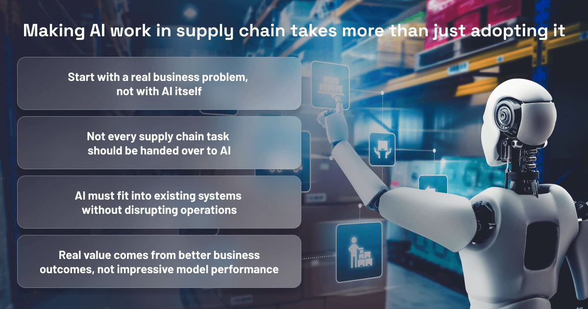 velvetech's tweet photo. Most #logistics firms pick the #AI tool before defining the problem — then wonder why dispatchers still use spreadsheets.
AI helps supply chain only when the sequencing is right: problem first, then data, then people.
Full article 👉 https://t.co/iRFeDH1Rry https://t.co/YFOoc5WGxp