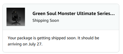 BatSky007's tweet photo. @amazonIN @AmazonHelp can someone explain this?
I ordered a Green Soul Monster Ultimate Chair nearly 4 weeks ago, and my replacement is still delayed until 27 July. Meanwhile, the same chair is in stock and a new order is eligible for 1-day delivery. https://t.co/9gyPJzHAbY