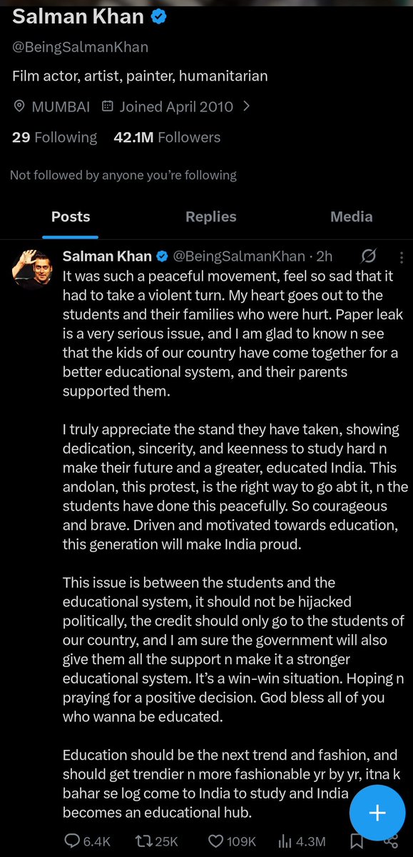 im__sufiii___'s tweet photo. @BeingSalmanKhan So happy to see this. you stand by with students. https://t.co/RQtVxVPleU