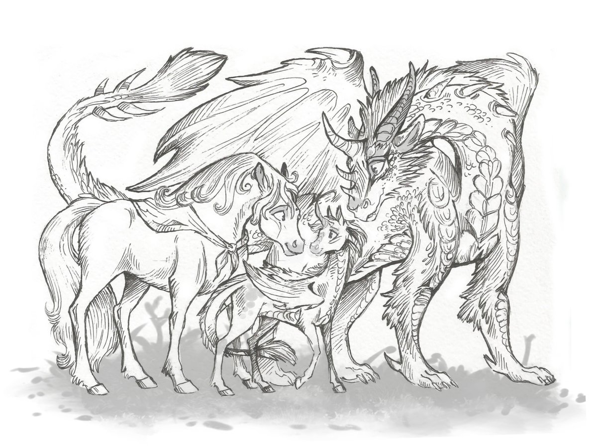 Taski_Guru's tweet photo. Line art of equine and mixed characters adopts (closed) #lineart #horseocs #dragonmix #line_art #kirin #longma #foal https://t.co/LeH12wDyZU