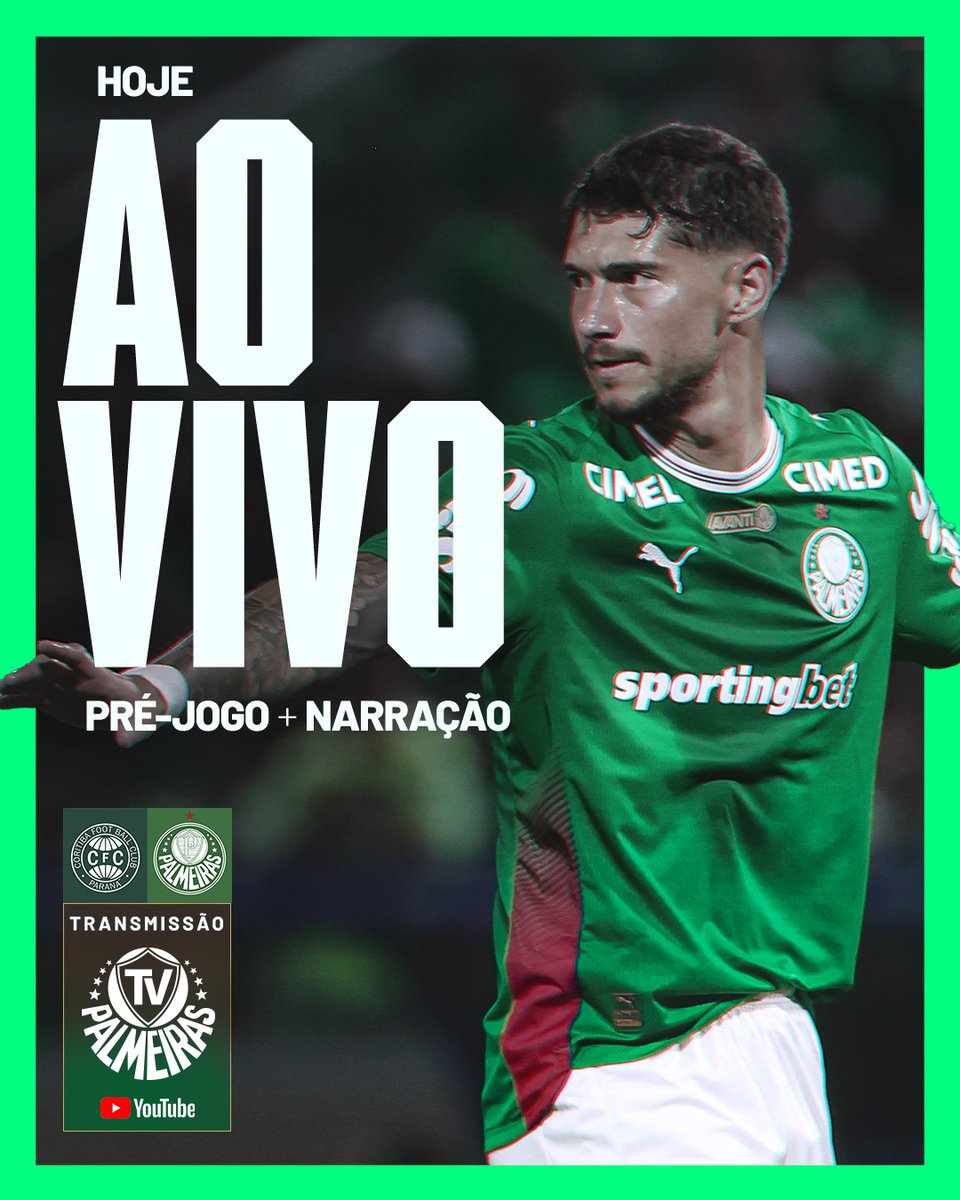 Palmeiras's tweet photo. Daqui a pouco, a partir das 18h, tem o pré-jogo e a narração do #CFCxPAL na TV Palmeiras Sportingbet! 🎥
Acompanhe ao vivo ➤ https://t.co/quYtrFmbIX
#LiveSEP https://t.co/4Envjx7YoR