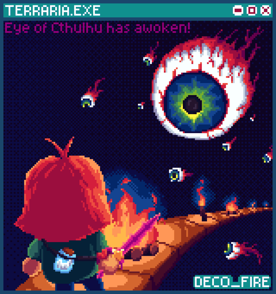 DecoFire1e's tweet photo. Eye of Cthulhu
This night will be long — one of us will emerge victorious from this battle!!
Spoiler: I lost(
#pixelart #art #retro #terraria #eye_of_cthulhu #pixel_illustration #pixel_graphics #games #boss #night https://t.co/TPOqirbtz9