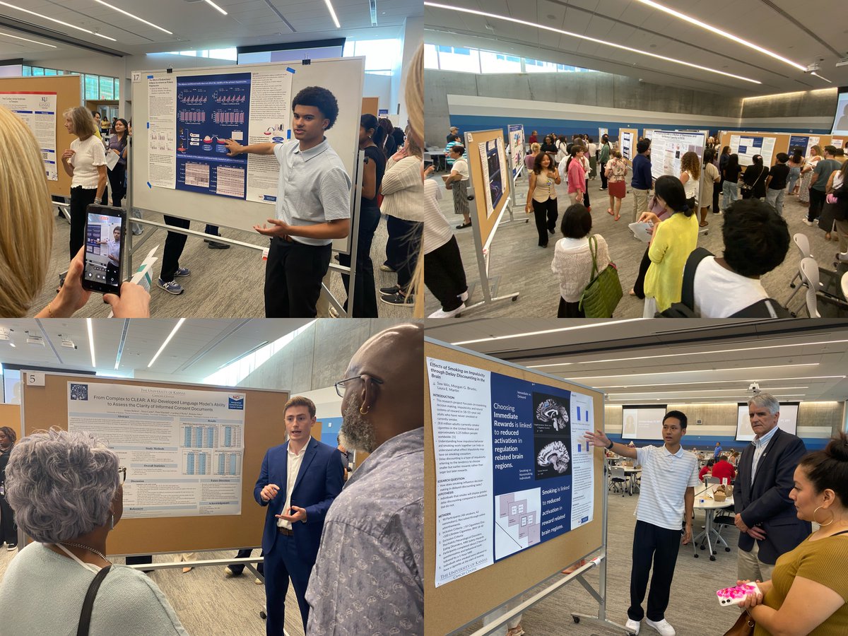 KUcancercenter's tweet photo. Future leaders in science and medicine stayed busy this summer!

Congratulations to the high school, undergraduate and graduate students who presented their summer research projects last week. Dozens of young learners presented 33 posters after engaging in hands-on learning through programs offered by the cancer center and @KUMedCenter.