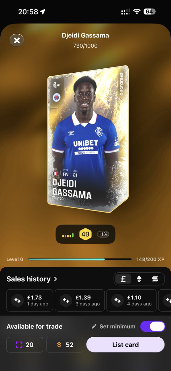 SoRareSl0th's tweet photo. Celebrate SoRare 27 Launch!

Djeidi Gassama Rangers Limited Card giveaway 🎁

Must do all 3 
Follow me ➕
Like this post ❤️
Retweet this post 🔄

Likely to join Club Brugge will be a very good player for Brugge 

#Sorare Giveaway

Winner picked Sunday https://t.co/T0orzzEybE