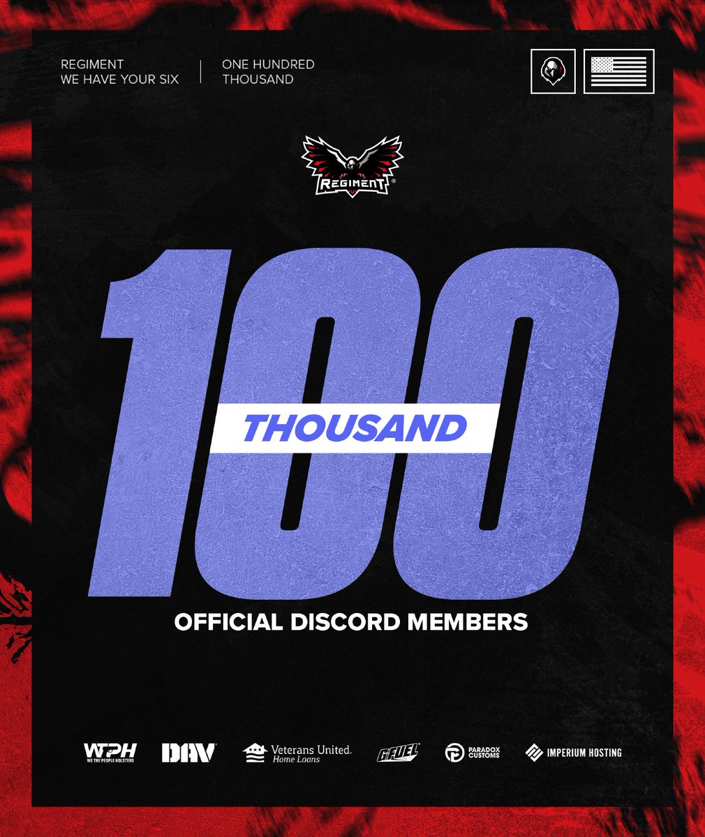 RegimentGG's tweet photo. 100K DISCORD MEMBERS 🇺🇸

What started as a simple mission to unite Military Veterans and Service through gaming has grown into one of the largest communities in the world.

Over 100,000 of you have made our Discord your home, found camaraderie, and gotten the support you’ve earned. 

Thank you to every single member, our partners, and everyone who backs this mission. We can't do it without you. 🫡

#WeHaveYourSix