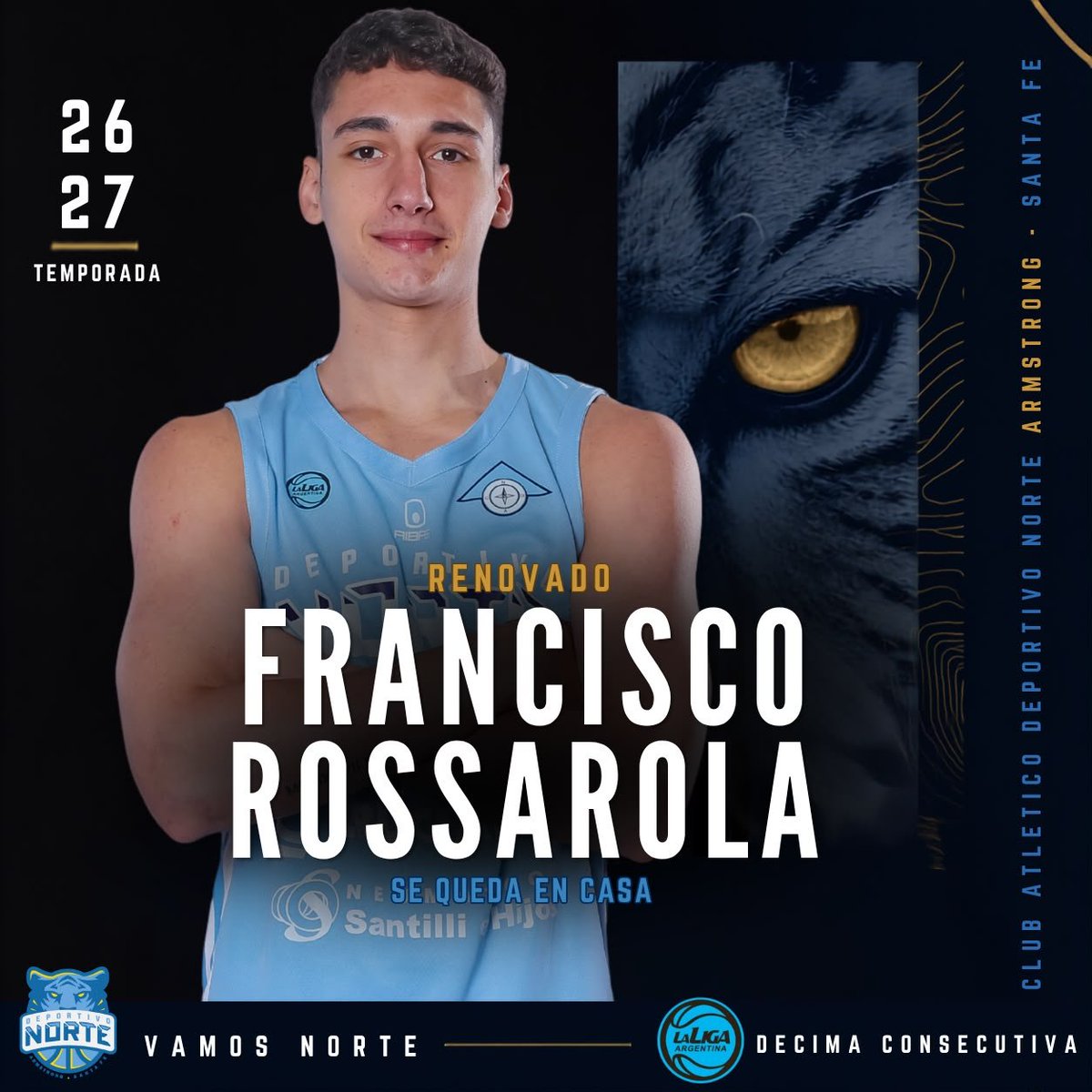 CADNORTE's tweet photo. FRAN SE QUEDA EN CASA 🫡🐯
El venadense Francisco Rossarola renueva su compromiso con nuestra institución y va por su tercera temporada formando parte del plantel de Liga Argentina. https://t.co/7dUmSMslbT