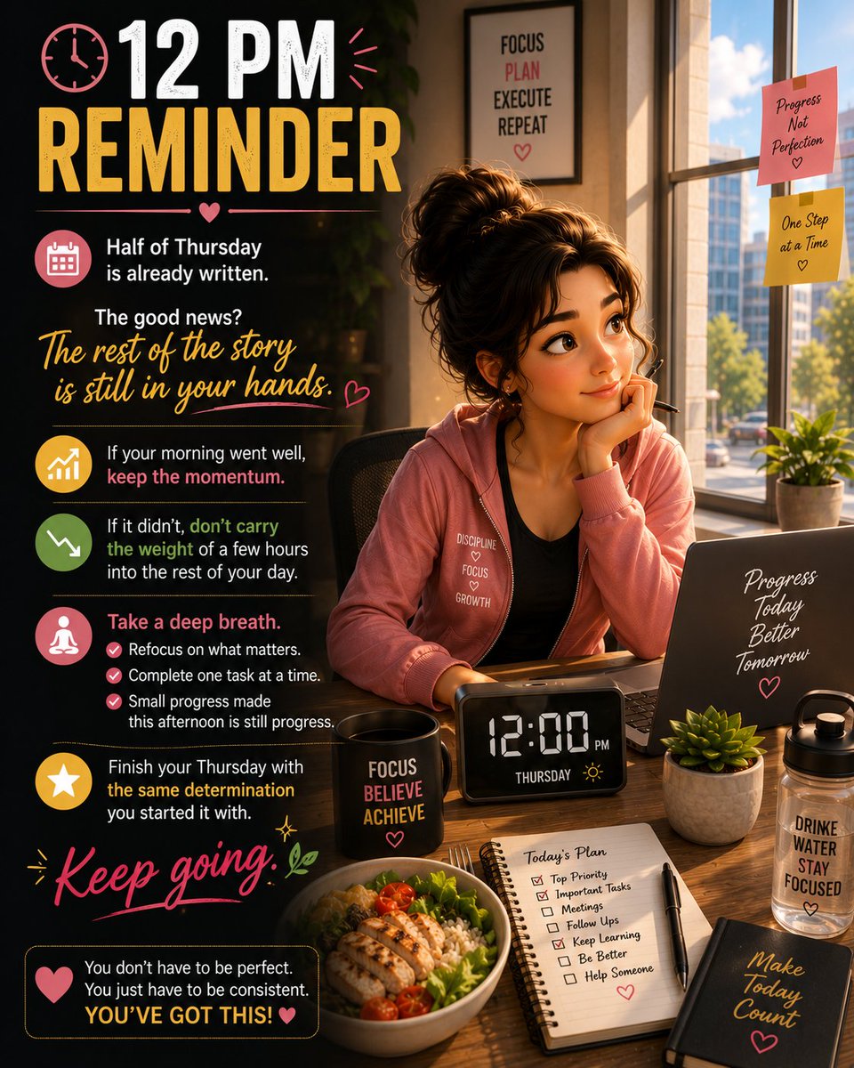 Cipher_Revolt's tweet photo. 🕛 Half of Thursday is already written.
The next chapter is yours.
Pause. Refocus. Keep moving forward. 🌿
#12PMReminder #Thursday #MiddayReset #StayFocused #Productivity #KeepGoing #GrowthMindset #PositiveMindset #ThursdayMotivation https://t.co/4pmUwAIv3N