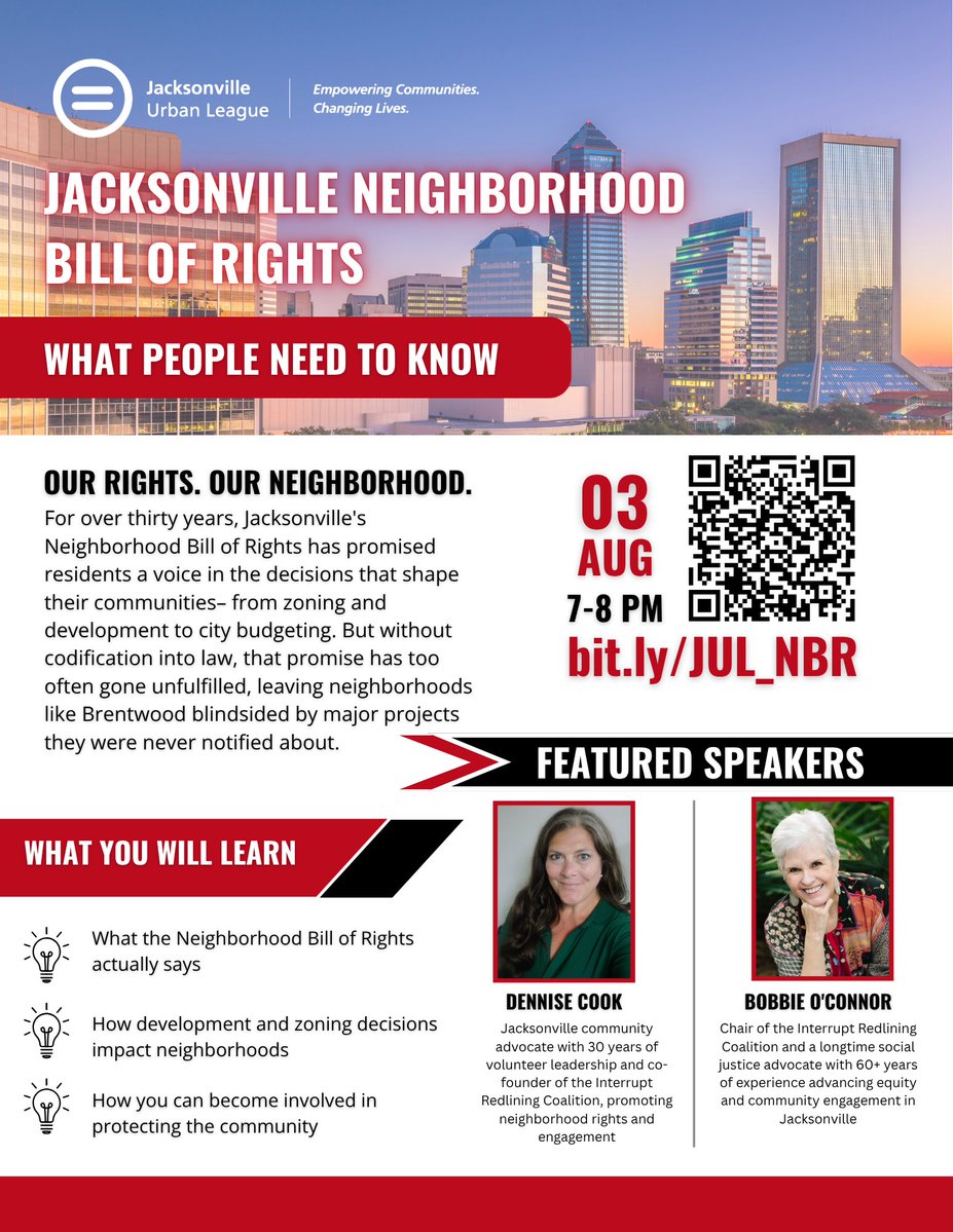 jax_ul's tweet photo. Join us August 3 at 7 PM for a discussion on Jacksonville's Neighborhood Bill of Rights and learn how you can stay informed, engaged, and empowered in decisions that affect your community.
🔗 https://t.co/Wg1XaNtnBq
#JaxUL #NeighborhoodBillOfRights #CommunityVoice https://t.co/EEvv1hffkB