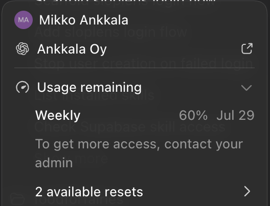 ankkala's tweet photo. I've used 40% of my weekly Codex limit today. And I've spent most of today using Deepseek https://t.co/sAY3fOLbDy