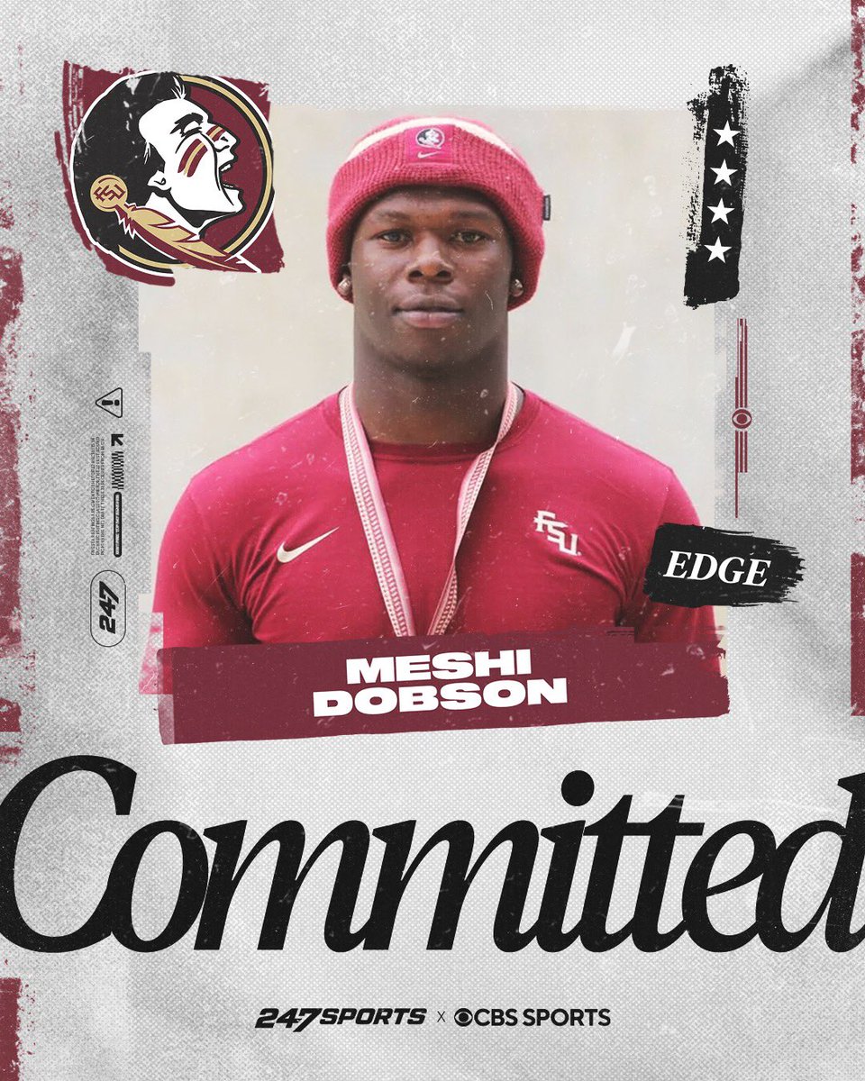 kolby_crawford's tweet photo. BREAKING: 4⭐️ Edge Meshi Dobson has committed to Florida State

The 6-3 240 pass rusher from Fort Lauderdale, Fla. reclassified from 2028 to the 2027 class

“That's where I belong”

Story: https://t.co/x2nvMjuc4G https://t.co/e4nYYLGuzj