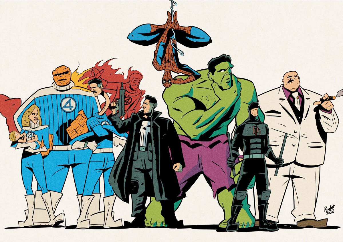 TheAhmedRaafat's tweet photo. I put the fan art I made for #fantasticfour #Spiderman #brandnewday and #daredevilbornagain into a collage and they kind of work together 😄 https://t.co/1AJtdAIuJX