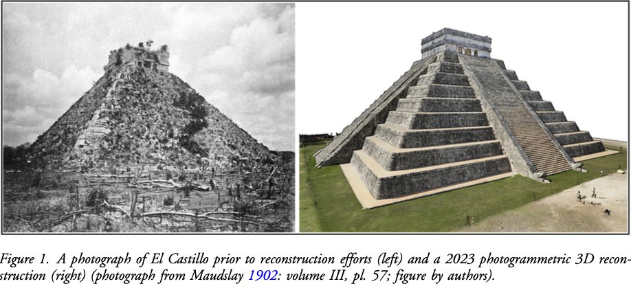 LibretaNegraMx's tweet photo. Las columnas de la serpiente emplumada en la cima de El Castillo de Chichén Itzá llevan siglos fragmentadas. Sus piezas estaban dispersas por todo el sitio arqueológico sin que nadie pudiera confirmar cuáles pertenecían a cuál columna. Un escáner láser de precisión milimétrica acaba de resolverlo.

En 2023, el INAH y el proyecto OpenHeritage3D desarrollaron el Atlas Arqueológico 3D de Chichén Itzá, un archivo de más de 750 activos digitales capturados con lidar aéreo, terrestre y móvil, fotogrametría y escaneo de luz estructurada. El escáner Artec Leo, con resolución de entre 0.3 y 0.5 milímetros y nubes de puntos de hasta 1,200 millones de datos por pieza, permitió identificar seis fragmentos de la columna occidental de K'uk'ulkan dispersos por el sitio: una sección de columna de casi tres toneladas, una cabeza de serpiente y su lengua, dos secciones de la cola y un cascabel de escamas.

Tres líneas de evidencia confirmaron que todos pertenecen a la misma columna: la alineación milimétrica de las fracturas, un motivo espiral de "aliento maya" que coincide exactamente con la columna hermana, y la continuidad escultórica entre el cascabel y la punta de la cola con alineación perfecta de plumas cruzadas.

La reconstrucción digital no es el destino es el punto de partida para un plan de reubicación física de los fragmentos en sus posiciones originales dentro del templo, con datos verificables y accesibles al público.

#CultivamosMemorias #Arqueología