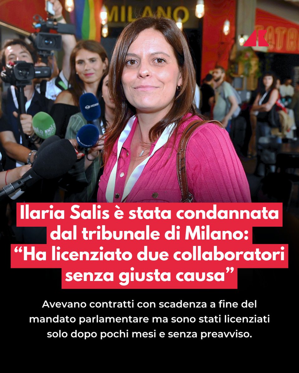 Adnkronos's tweet photo. Ilaria Salis è stata condannata dal tribunale per aver licenziato due suoi collaboratori "senza giusta causa".

È quanto stabilito dal giudice Franco Caroleo del Tribunale di Milano - sezione Lavoro con una sentenza - in possesso dell’Adnkronos - che accoglie le richieste di due ex collaboratori assistiti dagli avvocati Francesca Verdura, Tiziana Laratta e Sergio Romanotto, i quali hanno cercato invano di notificare il ricorso introduttivo del giudizio all’indirizzo ufficiale di residenza: l’assenza di una residenza costa, infatti, all’europarlamentare, contumace per l'intero procedimento, una condanna a oltre 300mila euro.

I due ex collaboratori concorrono alla campagna elettorale da europarlamentare, poi vengono licenziati solo dopo pochi mesi (nel febbraio 2025) e senza preavviso. I due contratti, entrambi con scadenza a fine del mandato parlamentare (16 luglio 2029), come si legge nella sentenza di cui l'Adnkronos è in possesso, hanno sostanzialmente la stessa retribuzione (2.900 e 3.000 euro al mese) e mansioni simili: lo sviluppo di progetti finalizzati alla valorizzazione del ruolo della parlamentare europea, la progettazione e gestione di campagne e eventi in Italia e all’estero, l’assistenza per i contatti con le autorità o la consulenza di tipo politico in ambito strategico e tattico.