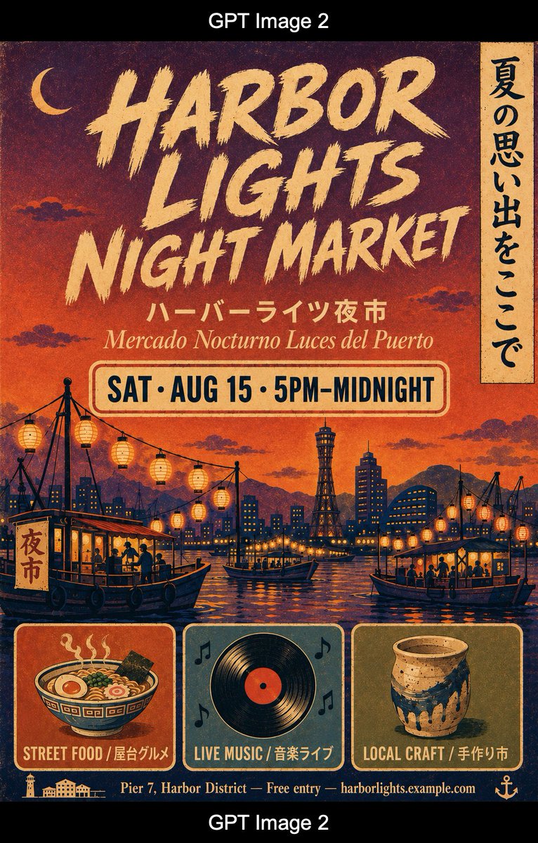 Retro Harbor Lights Night Market Poster