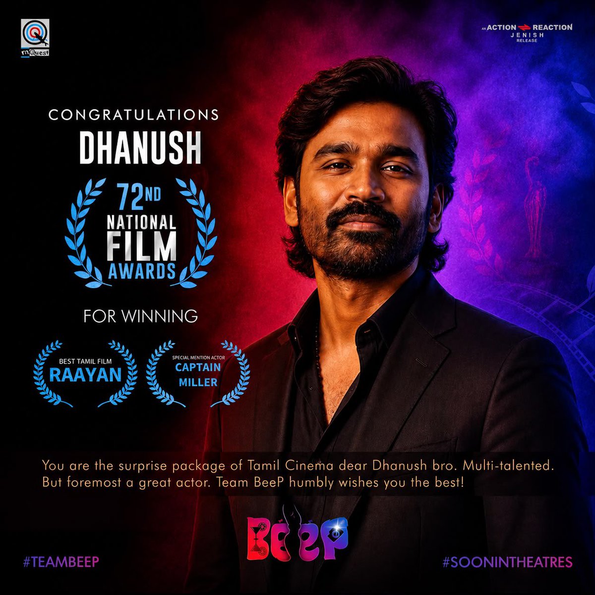 actionje's tweet photo. Congratulations @dhanushkraja sir
#TeamBeeP wishes you the best!
@Lssundar @ragz2richezz @johnmediamanagr @actionje @VeeJenish https://t.co/BBh8Y7E7Ys