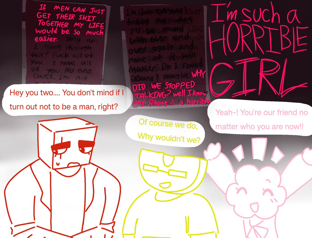 Raibo_Iseka's tweet photo. // CW. Intrusive Thoughts , Self-loathing
.
.
.
.
.
.
.
.
.
.
.
.
.
.
.
.
.
.
.
.
Rhett comes out and Pom realizes she screwed up. 

Supposed to be more jokey doodle but got carried away! https://t.co/Hz91QMGbBG