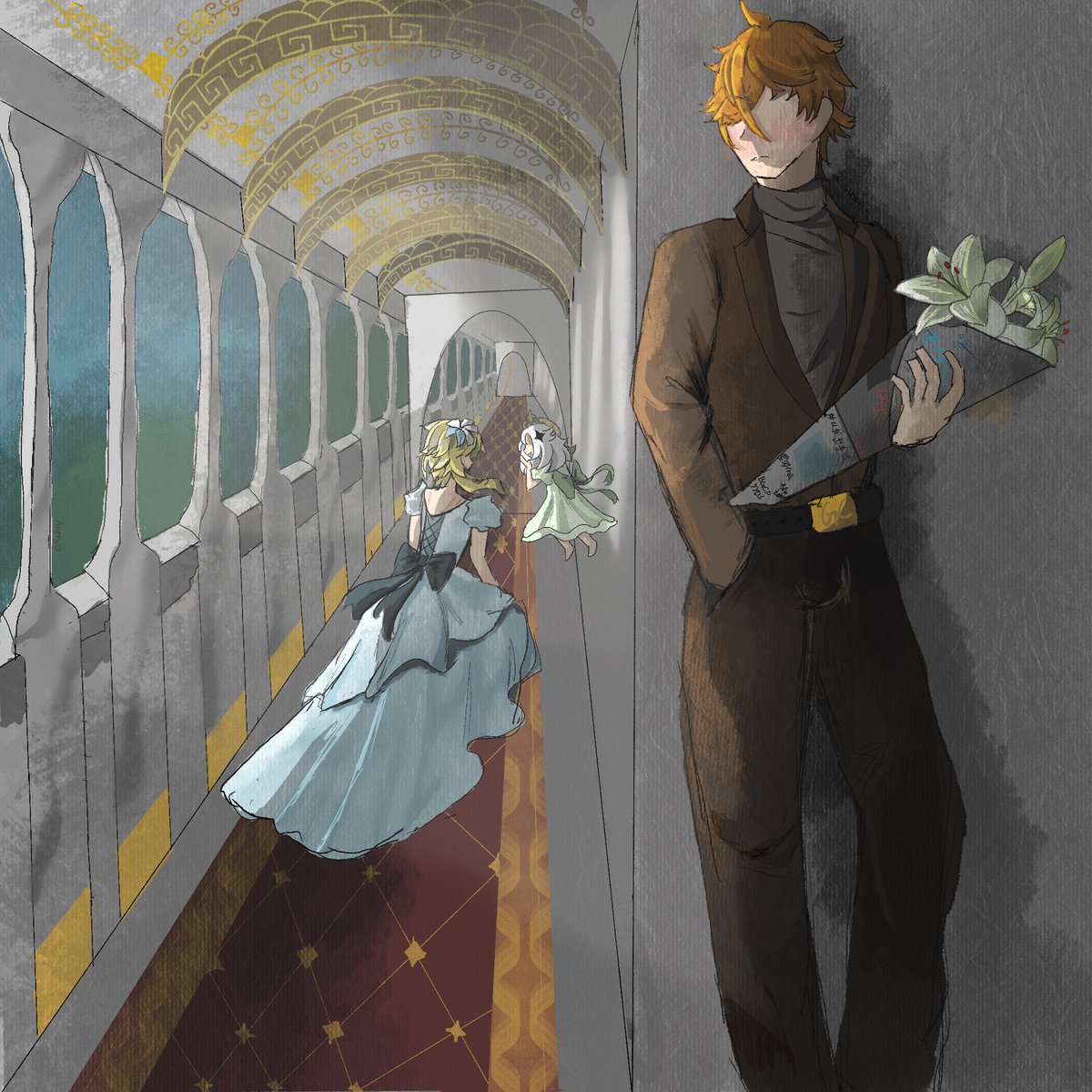 Lilyvelilazy's tweet photo. "Paimon wondering where Tartaglia is....? I thought he said he will be coming."

 "Maybe he is late. Should we wait for him?"

"Hmm... That's strange. He's usually the one waiting for us."

#chilumi #lumine #tartaglia https://t.co/swzpJ3gHCK