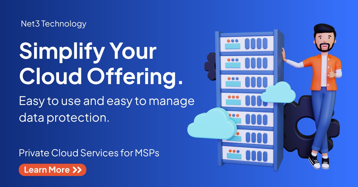N3TTech's tweet photo. At Net3, we know customers don't like complicated, which is why we have researched and tested data protection products and found a solution that can handle:

Backup
Disaster Recovery
Email Security
Vulnerability Assessments
Monitors/Alerts
+ More

Learn how your clients can simplify their data protection with Net3: https://t.co/kFBLOkRvFL

#MSP #ManagedServices #ManagedServiceProvider #DisasterRecovery #dataprotection #RansomwareProtection #cloudcomputing #CloudConfident #DataProtectionStrategy #backup #cloudmanagedservices #IaaS #VMwareAlternative