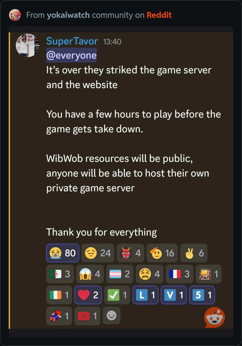 LostGalex's tweet photo. Yo-Kai Watch Wibble Wobble Private Servers are now down, in less than two weeks.

They hate their own fanbase.

It’s truly disappointing they will not let the community do anything with this basically dead ip.

Glory to Generative AI and Level 5 apparently, fuck Hino https://t.co/YBLKmaOCDw