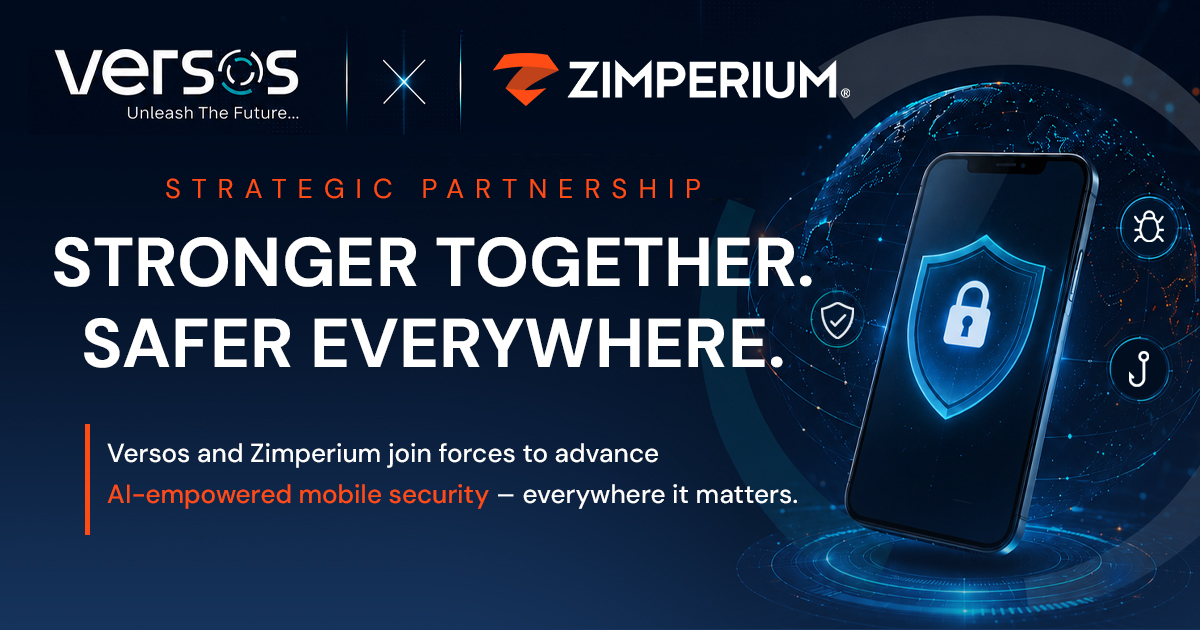 Zimperium's tweet photo. We're excited to partner with Versos to help organizations strengthen their mobile security with Zimperium's AI-Empowered Mobile Threat Defense.

https://t.co/VEeQbJVlxM https://t.co/uLo0tHJxzL