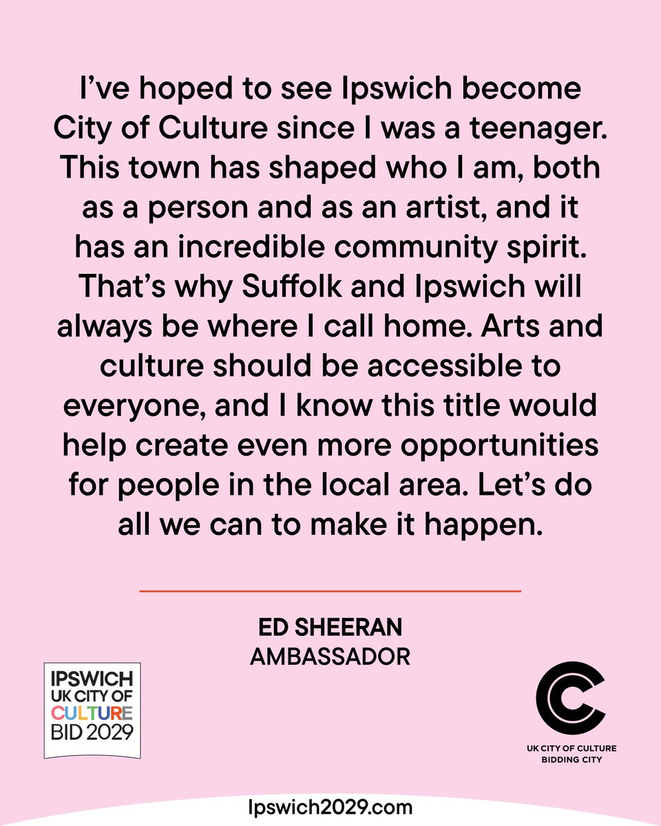 edsheeran's tweet photo. Ed's been announced as an ambassador for Ipswich's bid to become UK City of Culture 2029! 

https://t.co/EyHcssnfzq https://t.co/YrUZyO5DfY