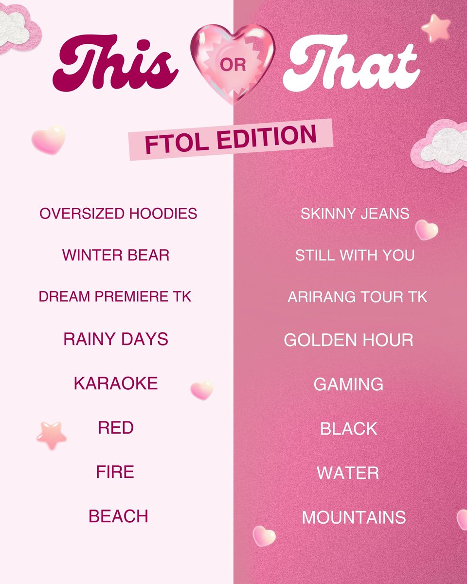 tkftolfest's tweet photo. Kicking off the fest with everyone’s fav THIS OR THAT

What would you choose, This or That?💗 https://t.co/qsqeDZNwYM