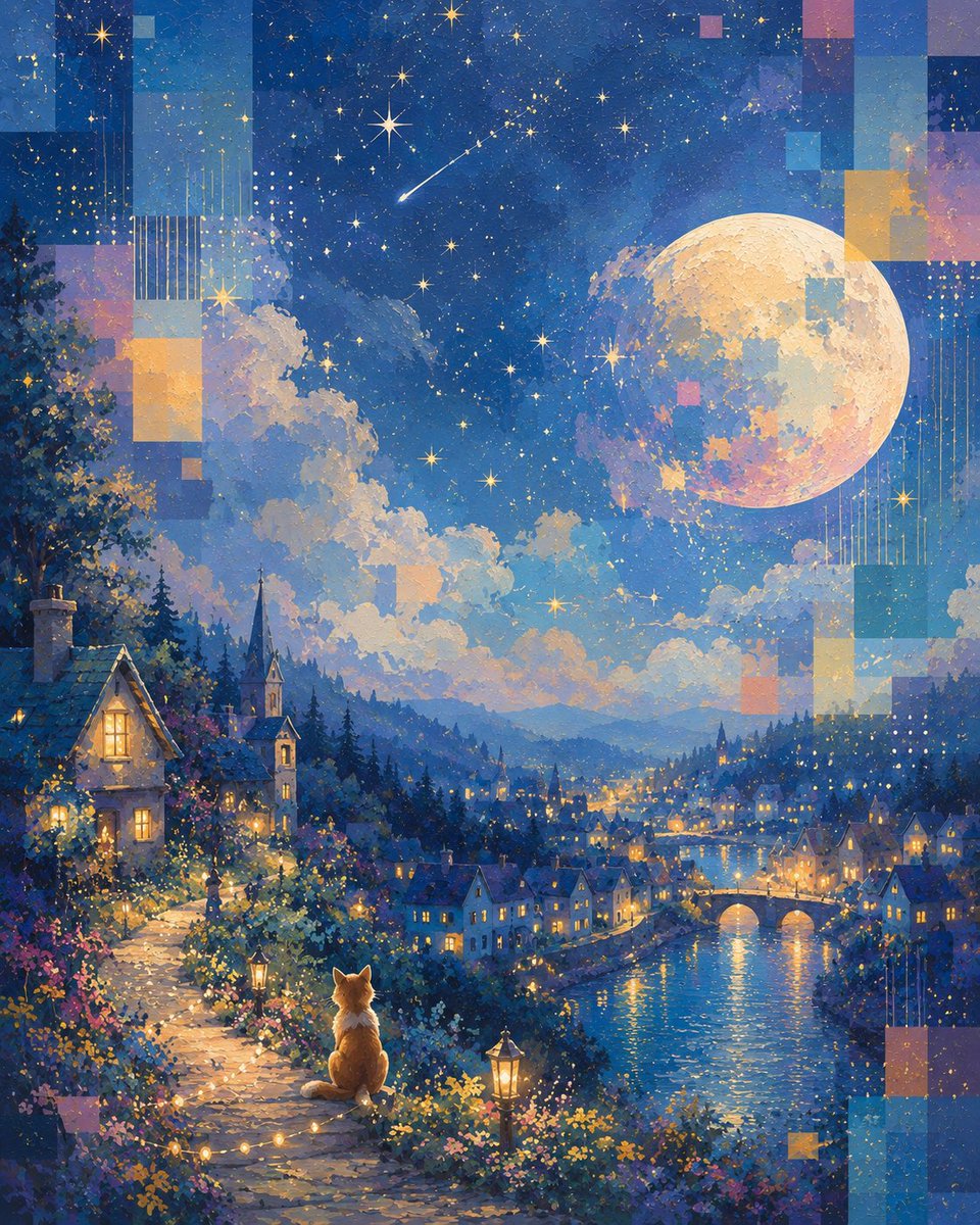 worldcandy520's tweet photo. 満月が見守る、静かな夜の夢
https://t.co/UUhYNf9g7Y

#星空 #満月 #夜空 #猫のイラスト #ファンタジー世界 #幻想的な風景 #星に願いを #街並み #癒やしの絵 #おやすみ前のアート #絵のある暮らし #保育 #保育士 #幼稚園教諭 #児童館 #児童センター #養護施設 #児童養護施設 #学童保育 https://t.co/s4OXsANGzs