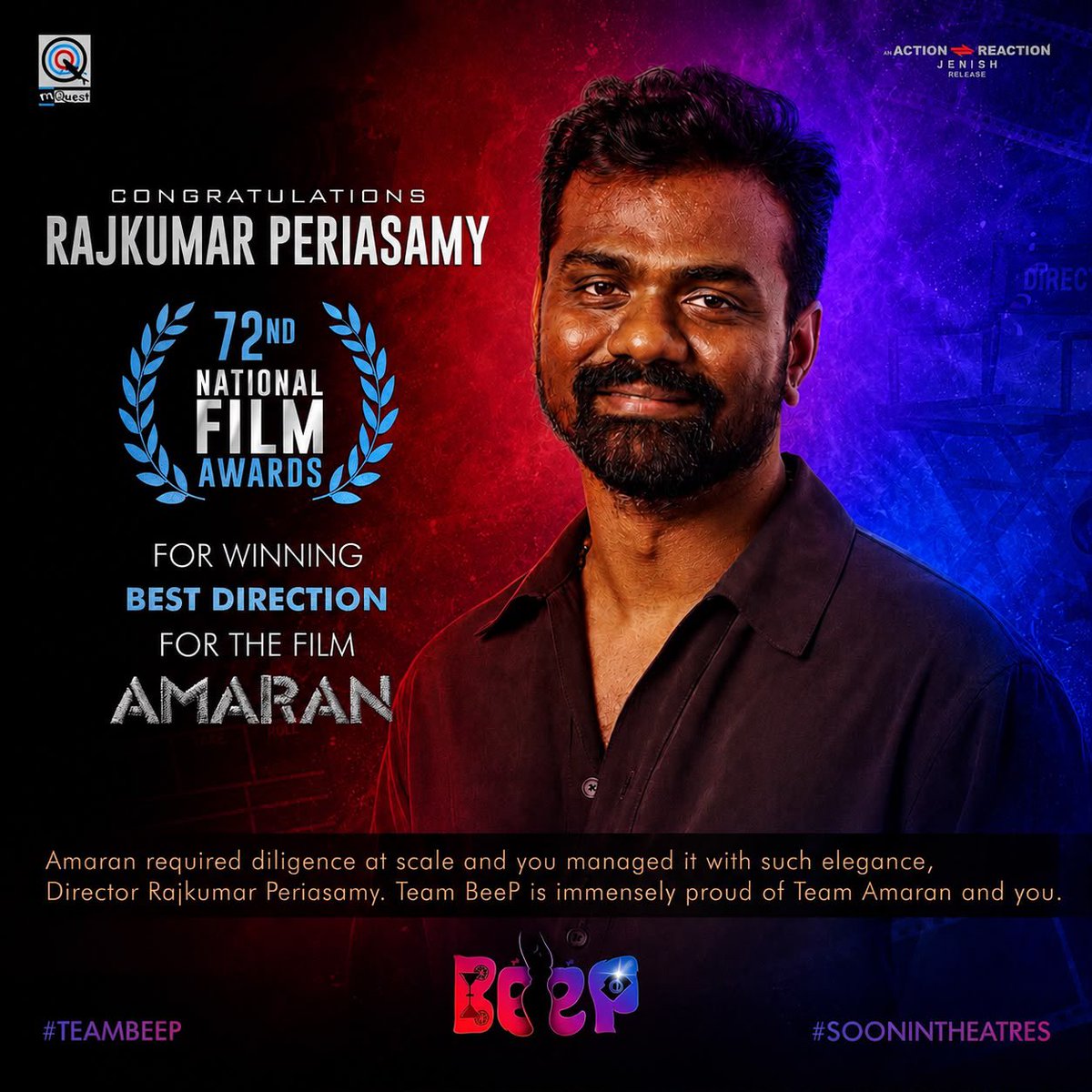 actionje's tweet photo. Congratulations @Rajkumar_KP sir on winning 'Best Director' National Award
Wishes from #TeamBeeP
@RKFI @ikamalhaasan @Lssundar @ragz2richezz @johnmediamanagr @actionje @VeeJenish
#Beep #BeepMovie https://t.co/mpIIne8Di8