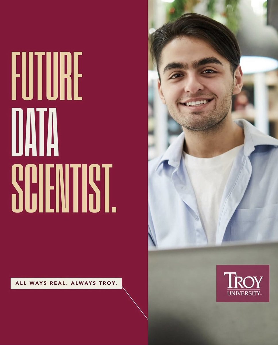 go2troyuni's tweet photo. Data powers the future. Will you? 📊

From healthcare and cybersecurity to AI and finance, data science is driving innovation across every industry &amp;  skilled professionals are in high demand. At Troy University, you'll gain hands-on experience.
https://t.co/NF2wS6aXkV https://t.co/t7cFu0itSS