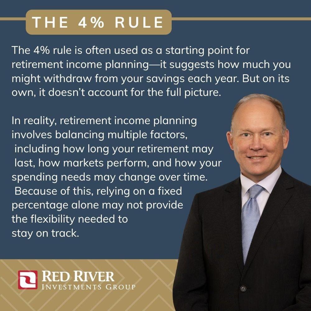 RedRiverInvest's tweet photo. The 4% rule is often discussed as a starting point of retirement income planning, but it’s only part of the conversation.

Interested in learning more? Check out our most recent blog: [INSERT LINK]. https://t.co/OdOUqN1CJF
