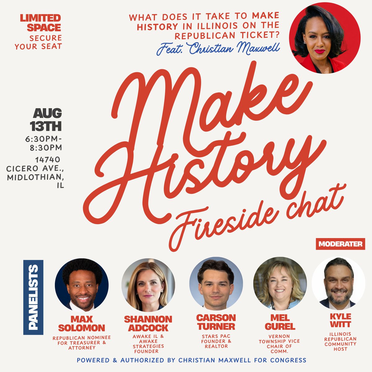 themodpun's tweet photo. The question we should all be asking is What does it take to make history in Illinois on the Republican Ticket.

My campaign has brought together a panel of individuals who bring truly unique perspective to this discussion.

✅Max Solomon @MmaxSolomon  garnered 60,000 write in votes to gain the Republican nomination for Treasurer.

✅Shannon Adcock @Shannon_A_IL  is the founder of the uncancellable Awake Illinois, a warrior grassroots organization. 

✅Carson Turner @CarsonTurnerIL  is a gen Z founder of an America-First PAC

✅Mel Gurel @RealMelFinch  is a comms vice chair for Vernon Township

✅Kyle Whitt @KyleOfDuPage  is the host of the Illinois Republican space on X which has hosted countless Illinois Republican candidates for hard hitting dialogue.

This event is can't miss for those interested in seeing the rebirth of the Illinois GOP. 

Register because space is LIMITED: https://t.co/TEmLMWRnTr