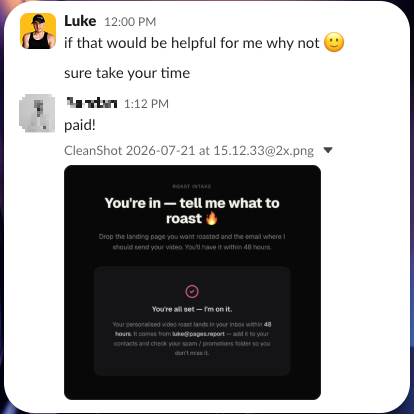 code_luk's tweet photo. New roast from @Pages_Report 

My best acquisition channels right now:

> word of mouth
> small founders community channels

I have one more slot this week - anyone want more customers? https://t.co/3BJVEkfAbs