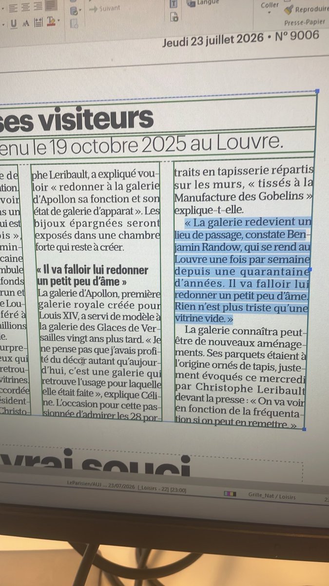 lamumuche's tweet photo. @BenjaminRandow Dans « le Parisien » de ce jeudi 😉 https://t.co/zAv737trsb