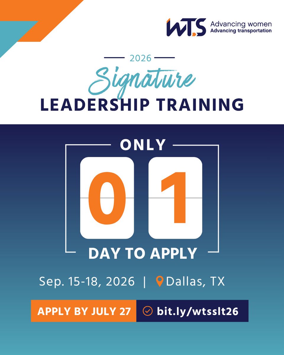 WTS_Org's tweet photo. Whether you're building your #leadership foundation or preparing for executive leadership, there's a #WTSSLT26 track designed for you. Join the cohort this September!

Apply by July 27: https://t.co/q9ZXbJ54S5

#AdvancingTransportation https://t.co/Or8PRP8JSL