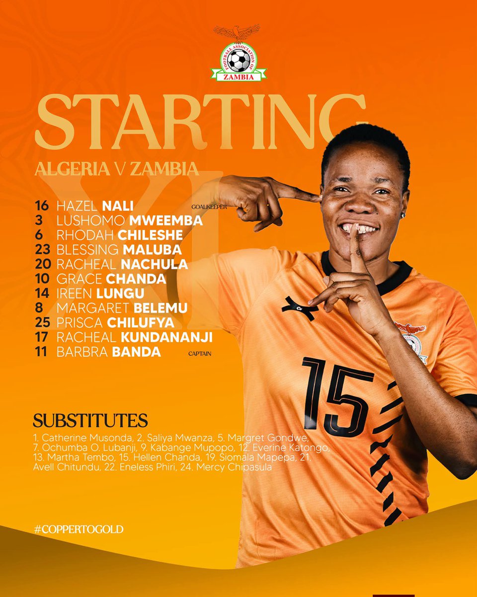 JWsports1's tweet photo. LINEUP | Zambia (Vs Algeria)
➡️ Banda, Kundanaji, Nali return to the lineup
⏰ 18h Local / 19h CAT / 20h EAT
📺 To be Confirmed
#WafconFriendly || #IntnlFriendly https://t.co/QxIjbk0HxQ