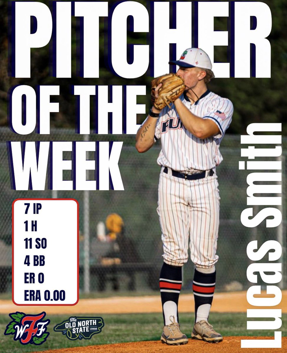 RollFUNGO's tweet photo. Congratulations to Lucas Smith on being named the Pitcher of the Week! 

Smith had an amazing performance on the mound this week against the Clayton Clovers pitching 7 innings, allowing only 1 hit, no runs, and 11 strikeouts! Congratulations Lucas! #rollfungo https://t.co/OM9jr5oWeV