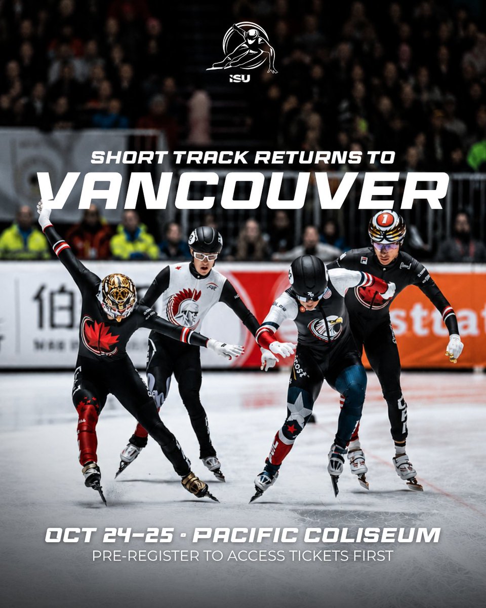 ISU_Speed's tweet photo. 🚨 VANCOUVER, ARE YOU READY?! 🚨 

The opening stop of the World Tour is coming this October, bringing short track back to the city for the first time since 2010. 😮‍💨 

➡️ You can still register for the pre-sale access here: https://t.co/nzfYtfA8dA

#ShortTrack https://t.co/JUdDGABqGs