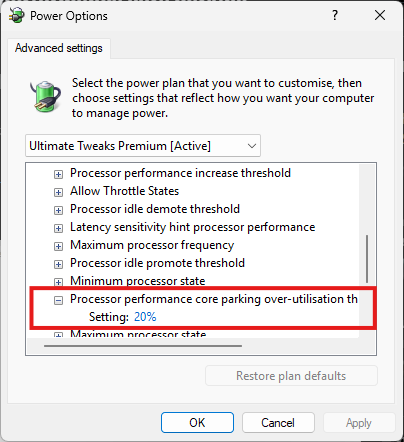 ultimatetweakk's tweet photo. 🚀 Hidden Windows Setting for Smoother Gaming

Windows puts some CPU cores to sleep to save power.

Waking those cores takes time.

By lowering the Core Parking Overutilization Threshold, Windows can wake them up sooner during gameplay, which may reduce micro stutters on some PCs.

1️⃣ Unlock it
📍 Regedit:
HKEY_LOCAL_MACHINE\SYSTEM\CurrentControlSet\Control\Power\PowerSettings\54533251-82be-4824-96c1-47b60b740d00\943c8cb6-6f93-4227-ad87-e9a3feec08d1

Change:
Attributes = 2

2️⃣ Change the value
Control Panel → Power Options → Change plan settings → Advanced power settings → Processor power management

Set Processor performance core parking overutilization threshold to 20%.

🚨It won't magically increase FPS, but it can help Windows react faster to sudden CPU load and may reduce stutters on some systems.

Follow @ultimatetweakk  for more Windows gaming tips. 🚀