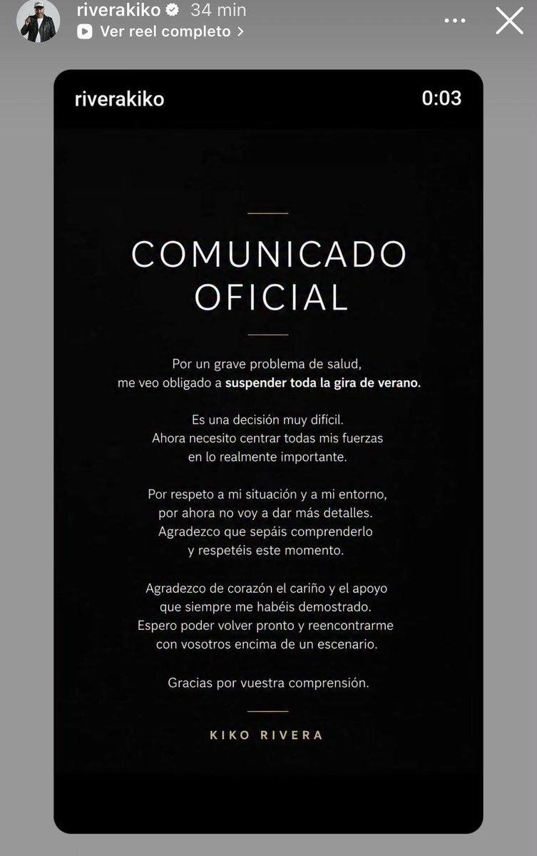 albammmedina's tweet photo. Kiko Rivera cancela toda su gira de verano por un problema de salud grave https://t.co/VZTAYUDhYC