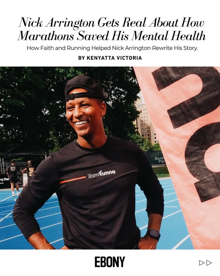 EBONY's tweet photo. For @nickarrington1, running became more than exercise. What started as a way to cope with heartbreak and uncertainty eventually led him toward healing through faith, movement, and therapy. Today, he's using that journey to encourage more Black communities to see running and mental health as powerful tools for change. 🖤

Click the link for more on Nick's journey: https://t.co/AIwG1kYkLy